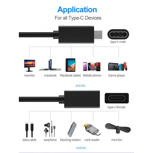 Picture of pd 100w 5A fast charge extension cable usb 3.1 gen2 type c male to type c female extension cable